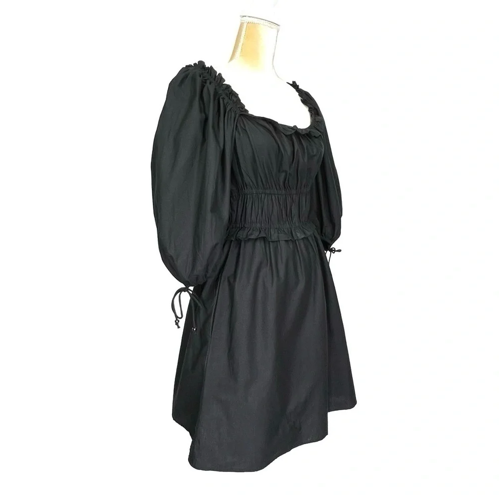 House of Harlow 1960 Black Cotton Peasant Dress Size Small Mini New NWT